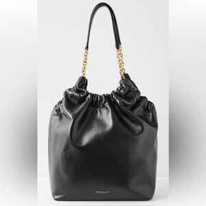 DeMellier Miami Black Leather Shoulder Bag Tote with Gold Chain Detail NWT
